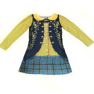 ❤️ NEW sz 10 Girls Sierra Julian Long Sleeves School Dress Blue Yellow w/Plaid